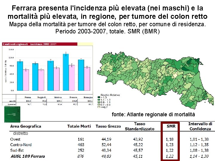 Ferrara presenta l'incidenza più elevata (nei maschi) e la mortalità più elevata, in regione,