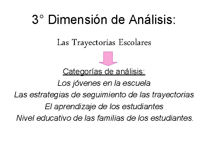 3° Dimensión de Análisis: Las Trayectorias Escolares Categorías de análisis: Los jóvenes en la