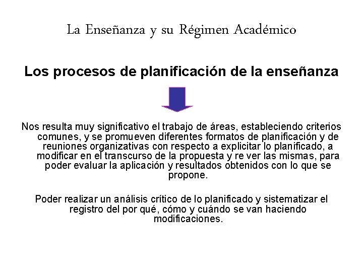 La Enseñanza y su Régimen Académico Los procesos de planificación de la enseñanza Nos