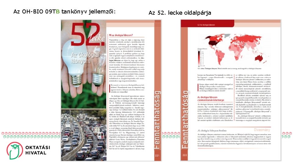 Az OH-BIO 09 TB tankönyv jellemzői: Az 52. lecke oldalpárja 