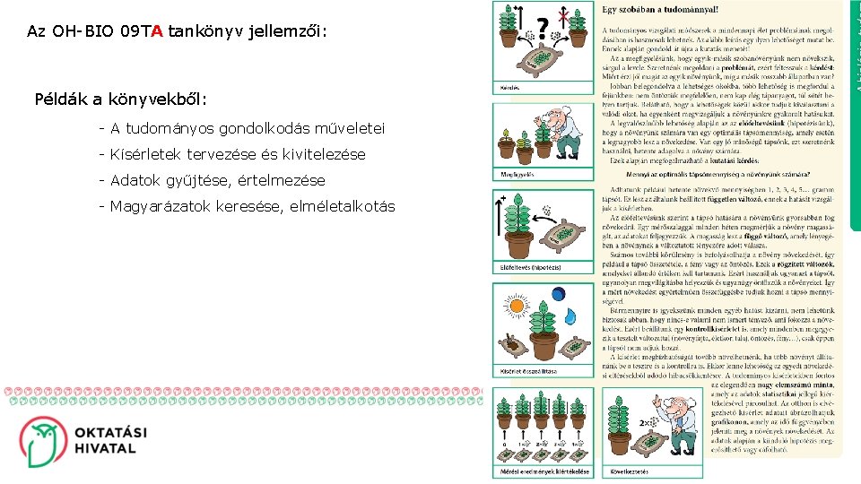 Az OH-BIO 09 TA tankönyv jellemzői: Példák a könyvekből: - A tudományos gondolkodás műveletei