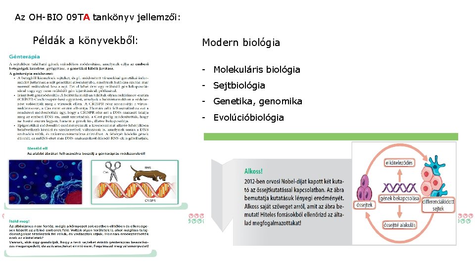 Az OH-BIO 09 TA tankönyv jellemzői: Példák a könyvekből: Modern biológia - Molekuláris biológia