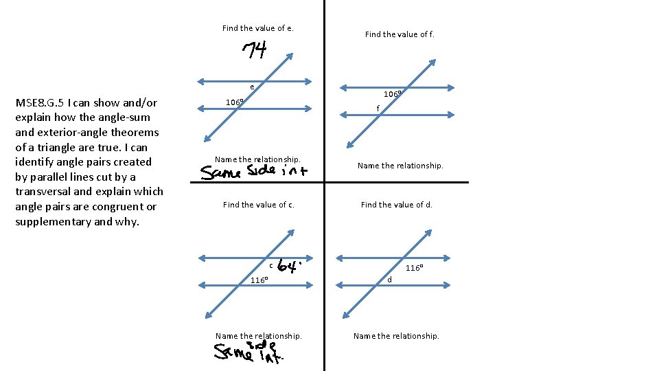 Find the value of e. Find the value of f. e MSE 8. G.