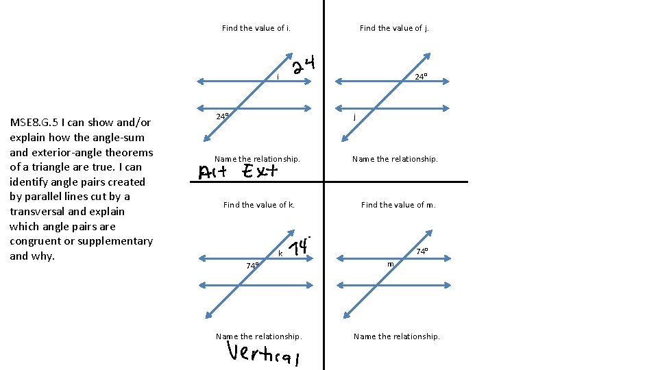 Find the value of i. Find the value of j. i MSE 8. G.