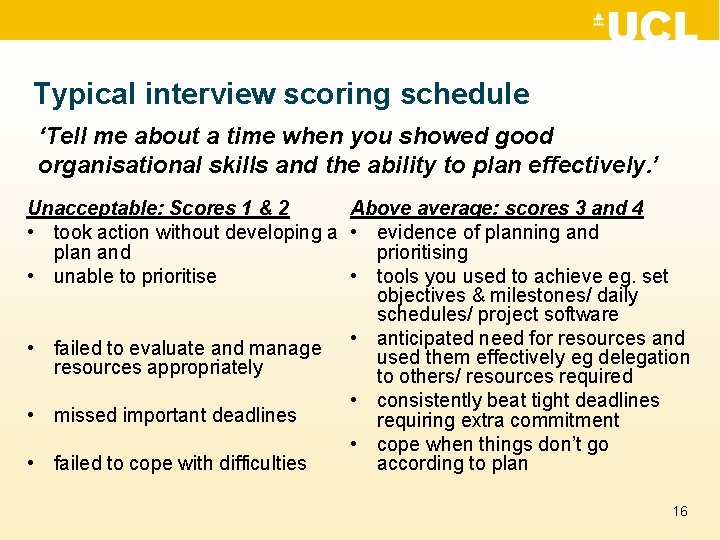 Typical interview scoring schedule ‘Tell me about a time when you showed good organisational Typical interview scoring schedule ‘Tell me about a time when you showed good organisational