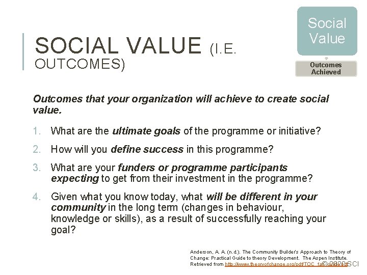 SOCIAL VALUE OUTCOMES) (I. E. Social Value Outcomes Achieved Outcomes that your organization will