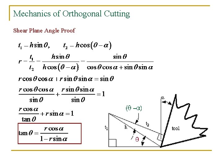 Mechanics of Orthogonal Cutting Shear Plane Angle Proof 