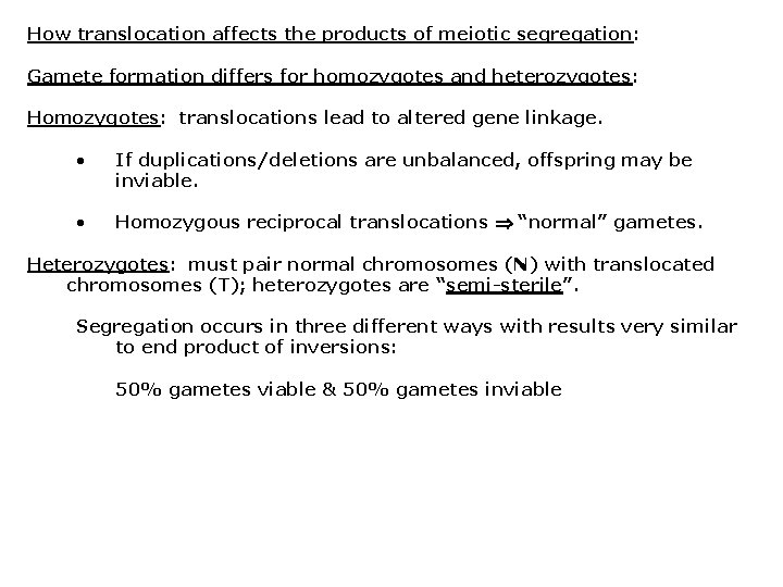 How translocation affects the products of meiotic segregation: Gamete formation differs for homozygotes and