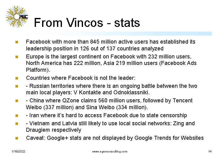 From Vincos - stats n n n n 1/19/2022 Facebook with more than 845