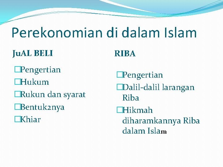 Perekonomian di dalam Islam Ju. AL BELI �Pengertian �Hukum �Rukun dan syarat �Bentuk 2 Perekonomian di dalam Islam Ju. AL BELI �Pengertian �Hukum �Rukun dan syarat �Bentuk 2