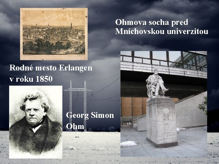 Ohmova socha pred Mníchovskou univerzitou Rodné mesto Erlangen v roku 1850 Georg Simon Ohm