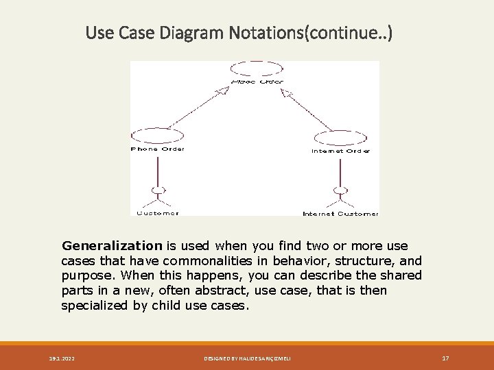 Use Case Diagram Notations(continue. . ) Generalization is used when you find two or