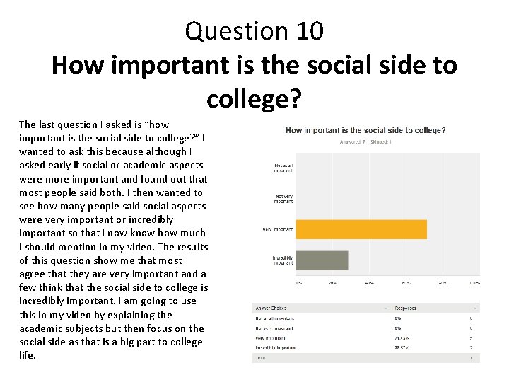 Question 10 How important is the social side to college? The last question I