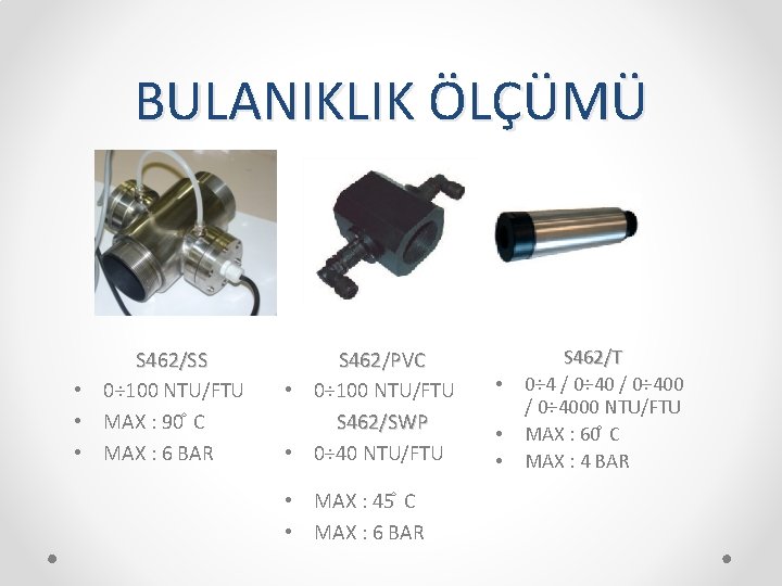 BULANIKLIK ÖLÇÜMÜ S 462/SS • 0÷ 100 NTU/FTU • MAX : 90 C •