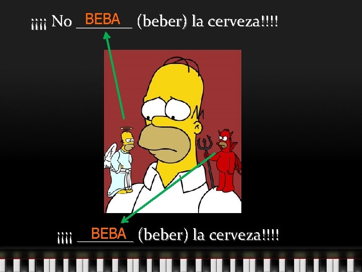 BEBA (beber) la cerveza!!!! ¡¡¡¡ No _______ BEBA (beber) la cerveza!!!! ¡¡¡¡ _______ 