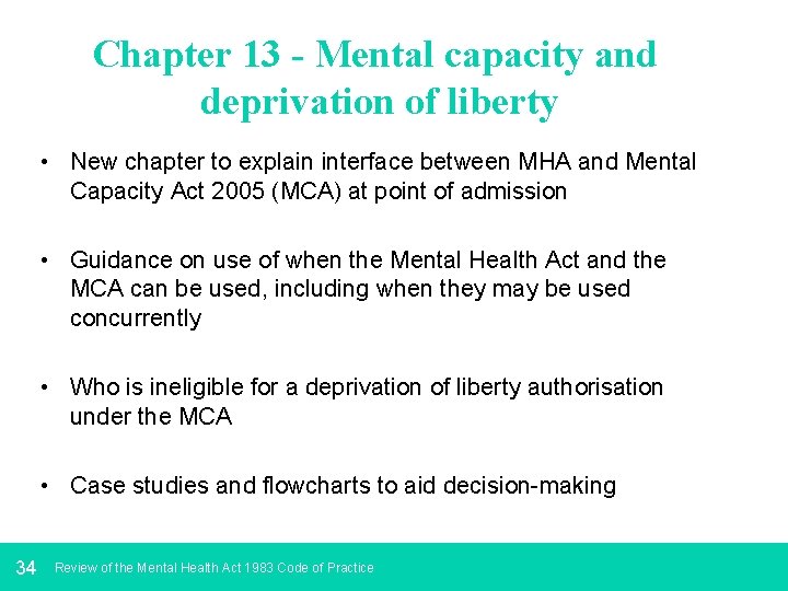 Chapter 13 - Mental capacity and deprivation of liberty • New chapter to explain