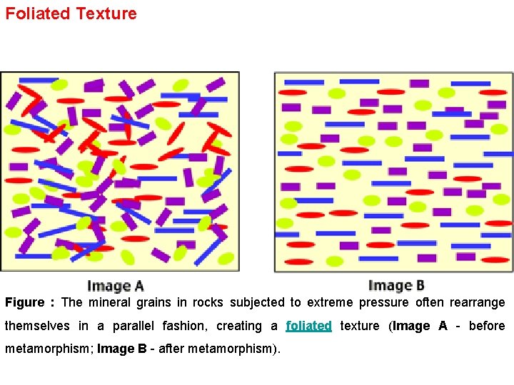 Foliated Texture Figure : The mineral grains in rocks subjected to extreme pressure often