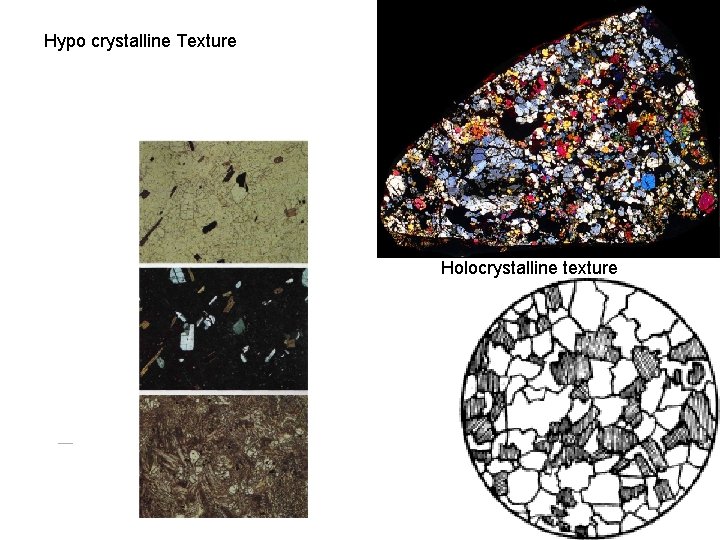 Hypo crystalline Texture Holocrystalline texture 