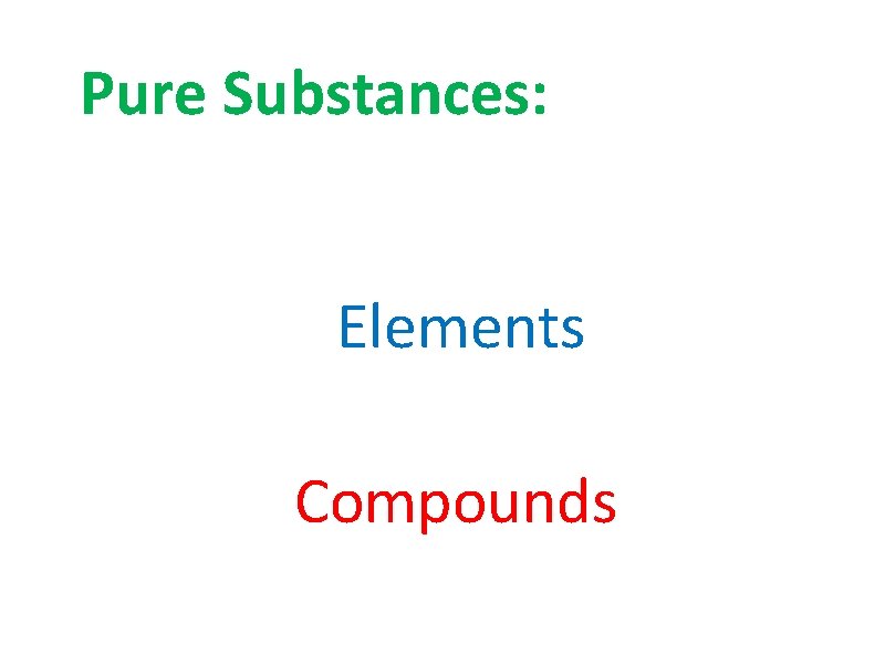 Pure Substances: Elements Compounds 