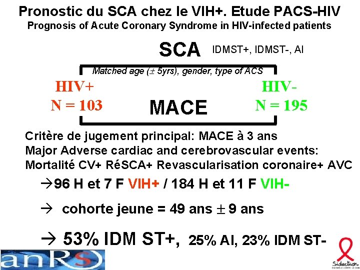 Pronostic du SCA chez le VIH+. Etude PACS-HIV Prognosis of Acute Coronary Syndrome in