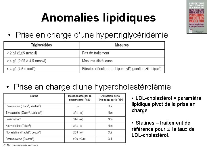 Anomalies lipidiques • Prise en charge d’une hypertriglycéridémie • Prise en charge d’une hypercholestérolémie
