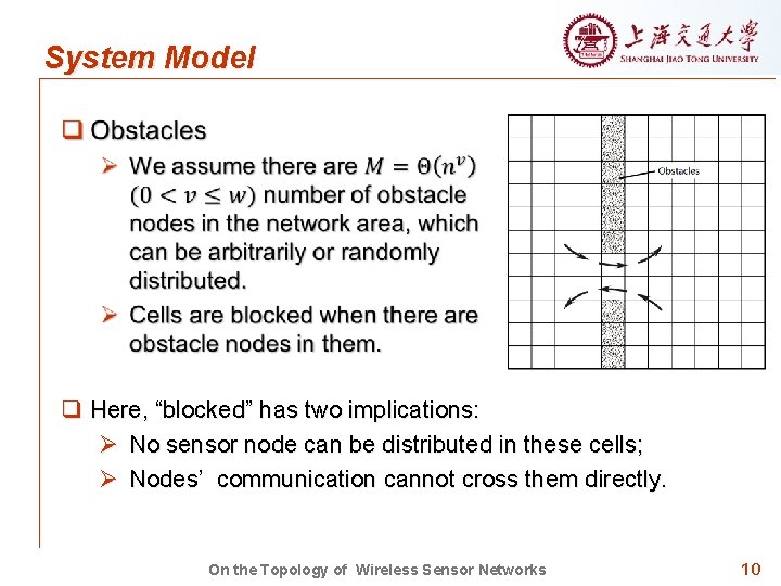 System Model q Here, “blocked” has two implications: Ø No sensor node can be