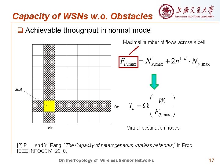 Capacity of WSNs w. o. Obstacles q Achievable throughput in normal mode Maximal number