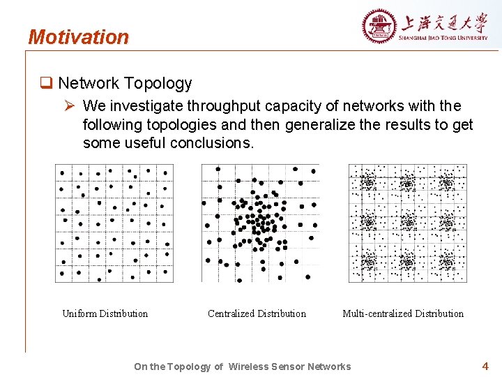 Motivation q Network Topology Ø We investigate throughput capacity of networks with the following