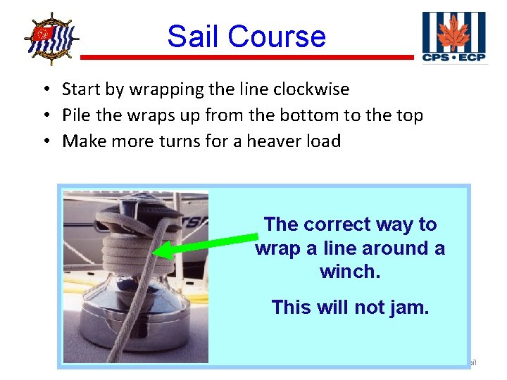 ® Sail Course • Start by wrapping the line clockwise • Pile the wraps