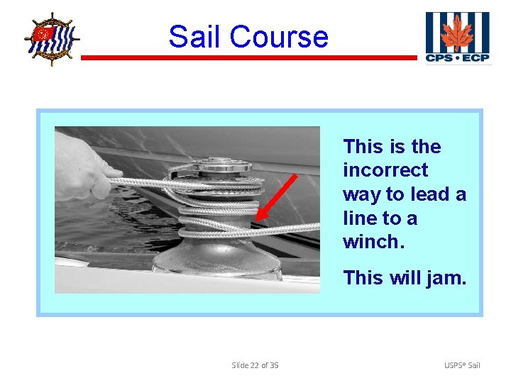 ® Sail Course This is the incorrect way to lead a line to a