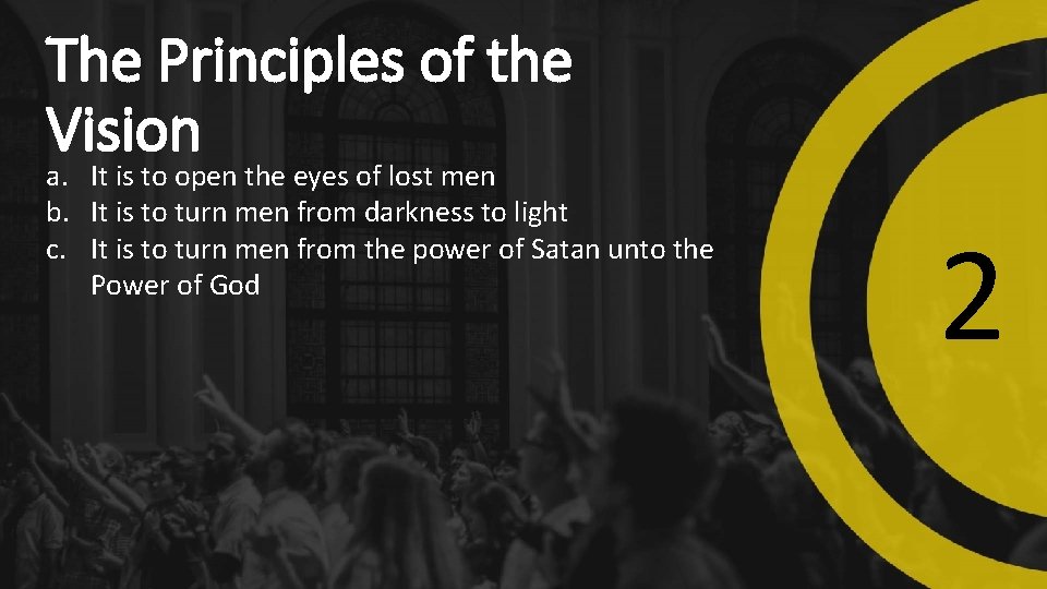 The Principles of the Vision a. It is to open the eyes of lost The Principles of the Vision a. It is to open the eyes of lost