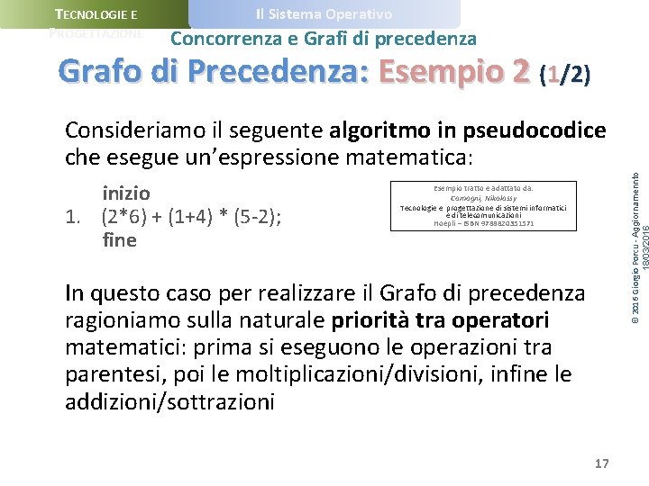 TECNOLOGIE E PROGETTAZIONE Il Sistema Operativo Concorrenza e Grafi di precedenza Grafo di Precedenza: