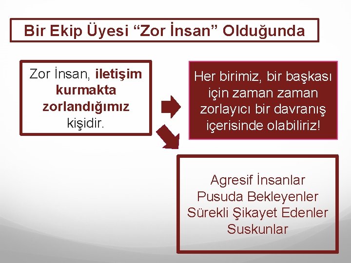 Bir Ekip Üyesi “Zor İnsan” Olduğunda Zor İnsan, iletişim kurmakta zorlandığımız kişidir. Her birimiz,