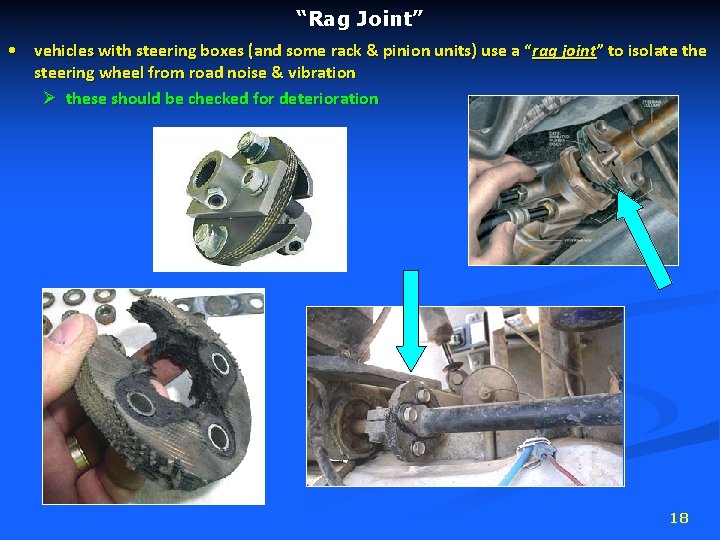 “Rag Joint” • vehicles with steering boxes (and some rack & pinion units) use