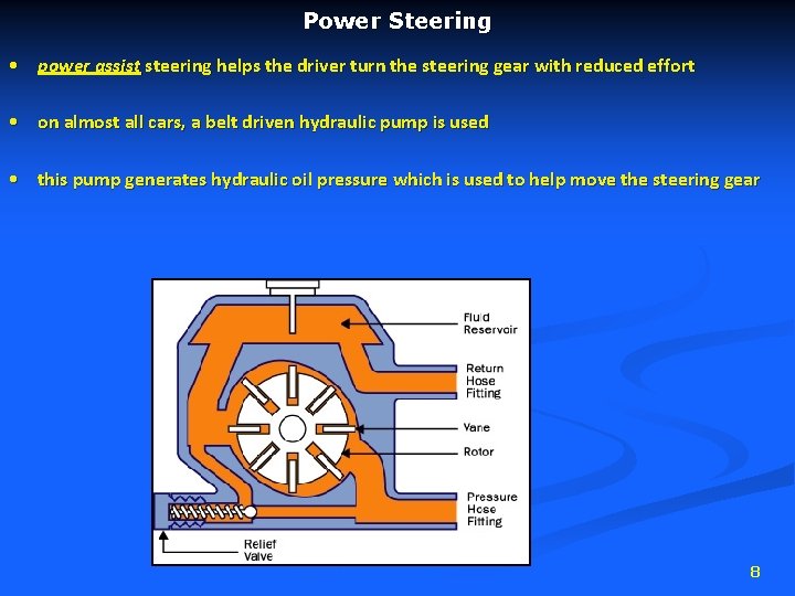 Power Steering • power assist steering helps the driver turn the steering gear with