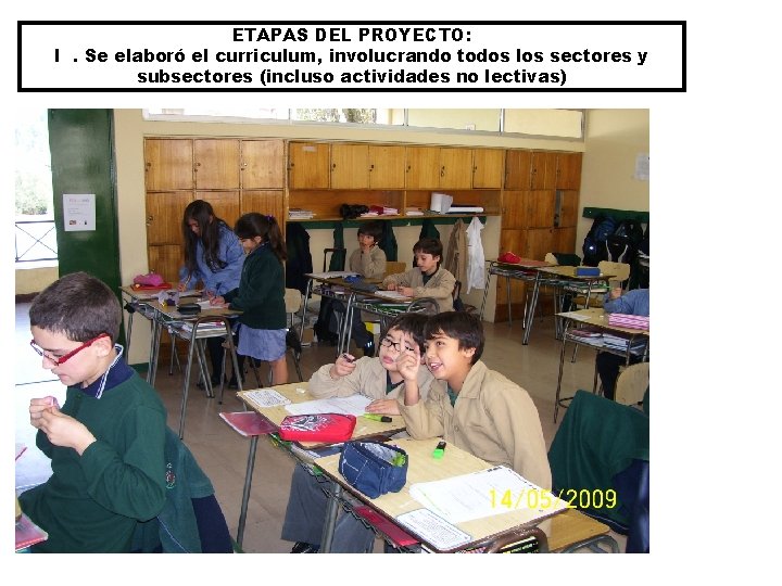ETAPAS DEL PROYECTO: I. Se elaboró el curriculum, involucrando todos los sectores y subsectores