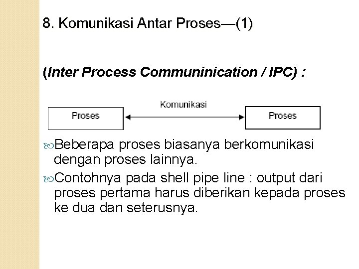 8. Komunikasi Antar Proses—(1) (Inter Process Communinication / IPC) : Beberapa proses biasanya berkomunikasi
