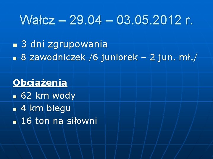 Wałcz – 29. 04 – 03. 05. 2012 r. n 3 dni zgrupowania n