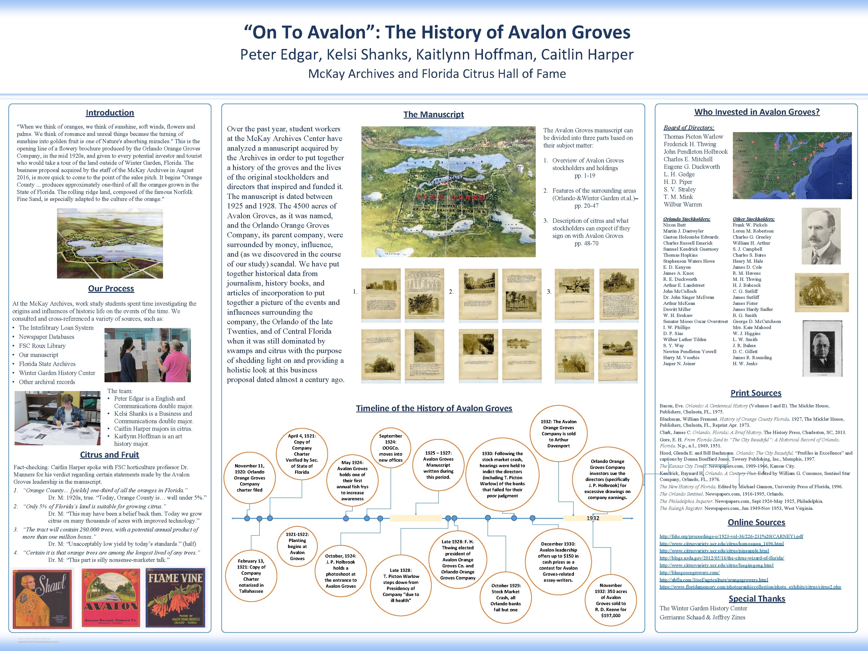 “On To Avalon”: The History of Avalon Groves Peter Edgar, Kelsi Shanks, Kaitlynn Hoffman,