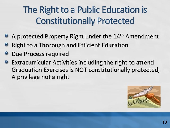 The Right to a Public Education is Constitutionally Protected A protected Property Right under