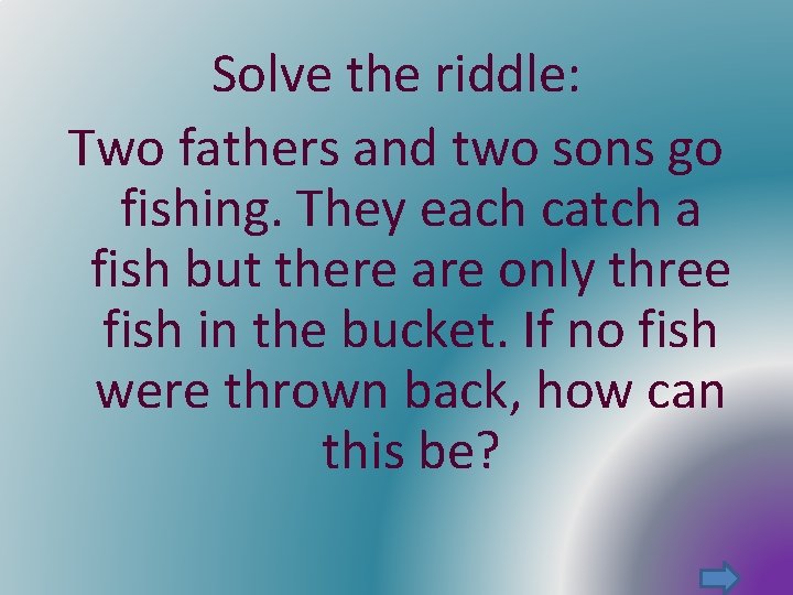 Solve the riddle: Two fathers and two sons go fishing. They each catch a