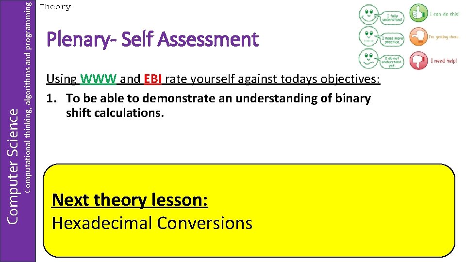 Computational thinking, algorithms and programming Computer Science Theory Plenary- Self Assessment Using WWW and