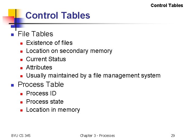 Control Tables n File Tables n n n Existence of files Location on secondary Control Tables n File Tables n n n Existence of files Location on secondary