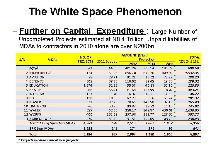 The White Space Phenomenon – Further on Capital Expenditure : Large Number of Uncompleted