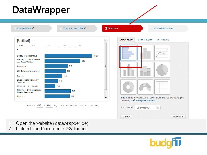 Data. Wrapper 1. Open the website (datawrapper. de). 2. Upload the Document CSV format