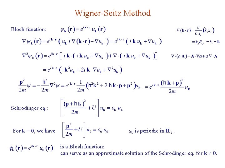 Wigner-Seitz Method Bloch function: Schrodinger eq. : For k = 0, we have u