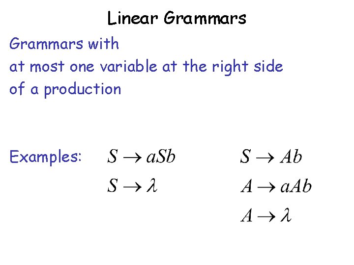 Linear Grammars with at most one variable at the right side of a production