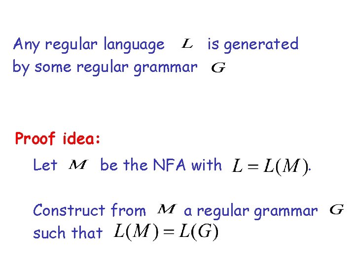 Any regular language is generated by some regular grammar Proof idea: Let be the