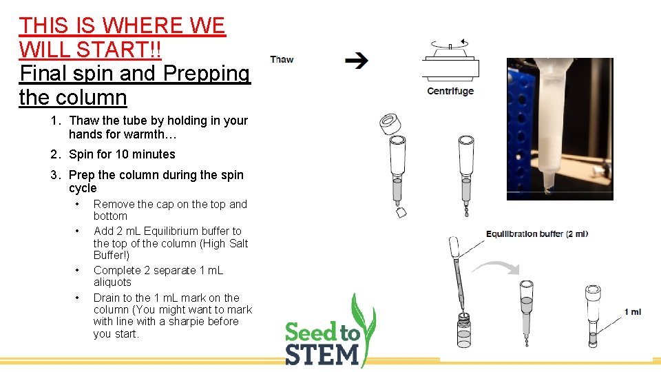 THIS IS WHERE WE WILL START!! Final spin and Prepping the column 1. Thaw