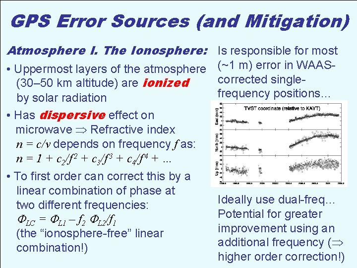 GPS Error Sources (and Mitigation) Atmosphere I. The Ionosphere: Is responsible for most •